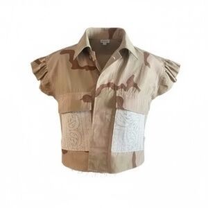 Voghtic Women's Camo Coat Button Down Cropped Jackets with Cargo Pockets, Size S